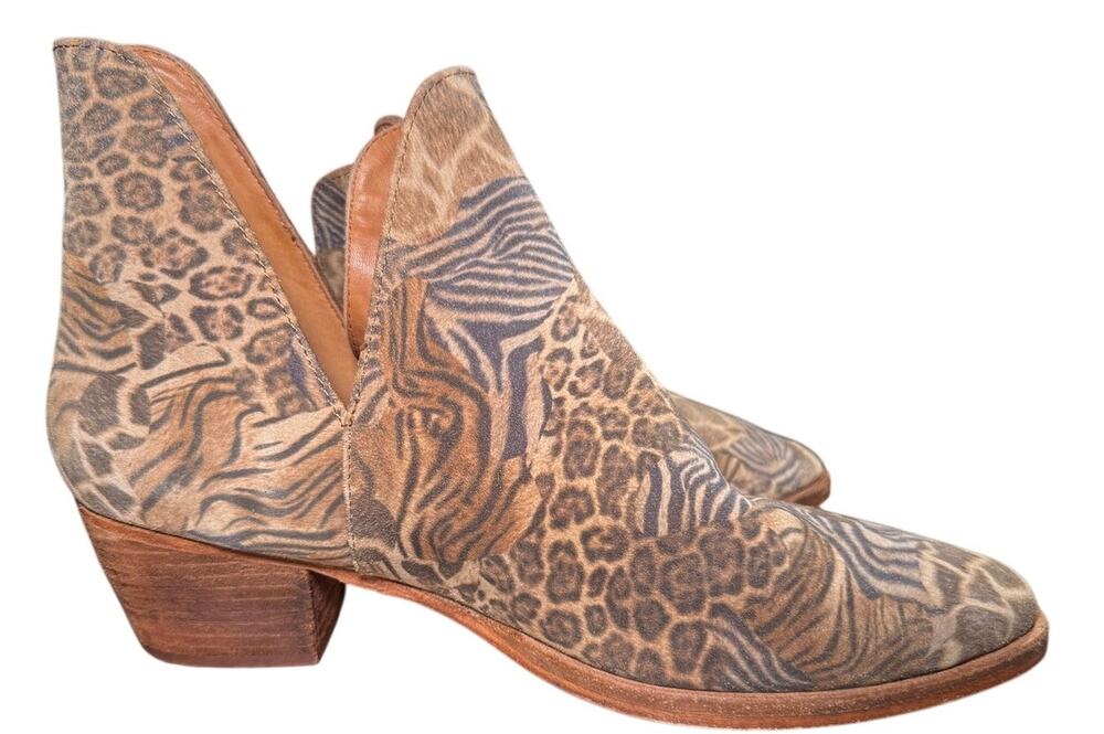 Free People Animal Charm Double V Ankle Boots, Suede Animal Print, Size EU 40